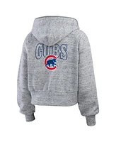 Wear by Erin Andrews Women's Heather Gray Chicago Cubs Speckled Fleece Cropped Full-Zip Hoodie