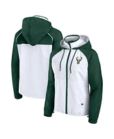 Fanatics Women's White/Hunter Green Milwaukee Bucks Anorak Raglan Full-Zip Hoodie Jacket