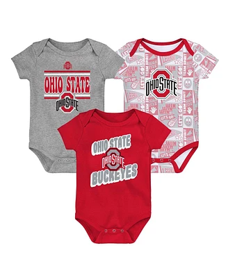 Outerstuff Newborn Scarlet Ohio State Buckeyes Sunday Comics 3-Pack Bodysuit Set