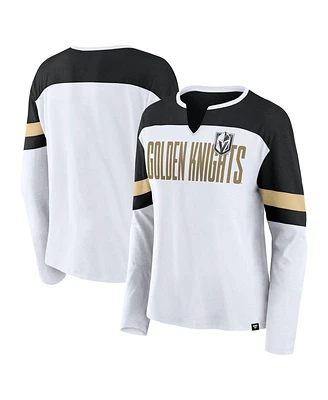 Fanatics Women's White/Black Vegas Golden Knights Frozen Long Sleeve Notch Neck T-Shirt