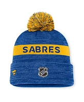 Fanatics Men's Royal/Gold Buffalo Sabres Authentic Pro Rink Cuffed Knit Hat with Pom