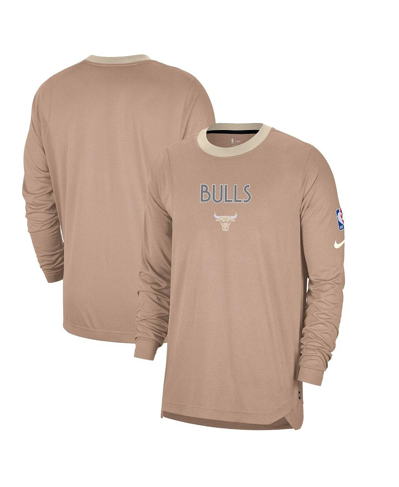 Nike Men's Tan Chicago Bulls 2024/25 City Edition Authentic Pregame Performance Long Sleeve Shooting T-Shirt