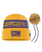 Nike Men's Gold Lsu Tigers On-Field Peak Cuffed Knit Hat with Pom