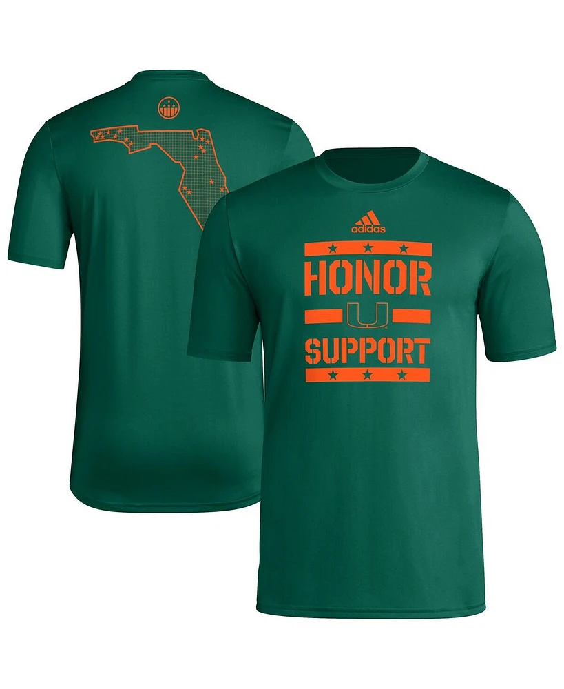 Adidas Men's Green Miami Hurricanes Honor Support Pre-Game T-Shirt