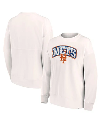 Fanatics Women's Cream New York Mets Leopard Pullover Sweatshirt