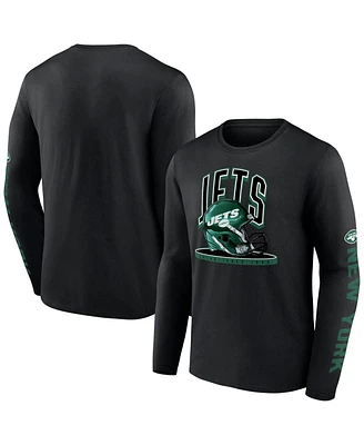 Fanatics Men's Black New York Jets Helmet Platform Long Sleeve T-Shirt