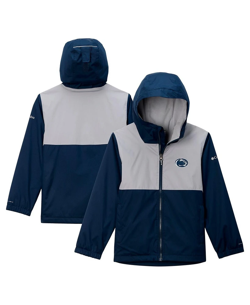 Columbia Big Boys and Girls Navy Penn State Nittany Lions Rainy Fields Lined Hoodie Full-Zip Jacket