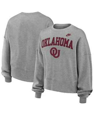 Nike Women's Heather Gray Oklahoma Sooners Legacy Fleece Classic Arch Oversized Cropped Tackle Twill Sweatshirt