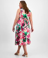 Kasper Plus Floral-Print Sleeveless Fit & Flare Dress