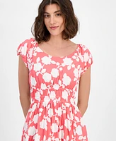 Tommy Hilfiger Women's Riviera Floral Bubble-Sleeve Midi Dress