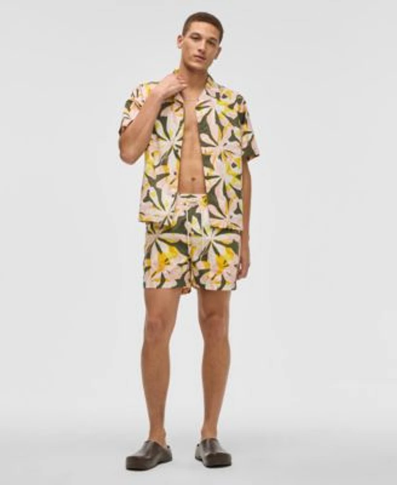 Mode Of One Mens Floral Tones Relaxed Fit Printed Button Down Camp Shirt Regular Fit Printed Swim Trunks Exclusively At Macys