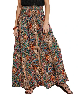 Women's Paisley Smocked Waist Maxi Skirt