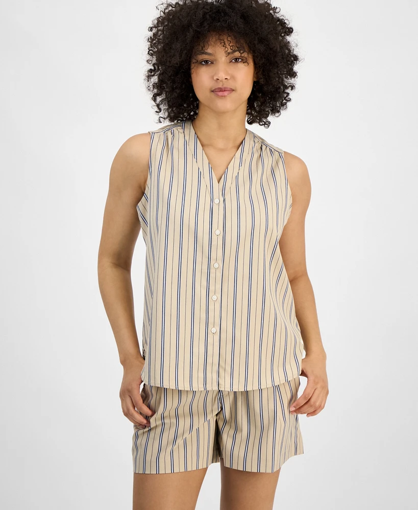 Tommy Hilfiger Women's Striped Sleeveless V-Neck Shirt