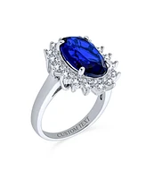 Bling Jewelry Royal Blue Oval Cubic Zirconia 6CTW Cz Cocktail Ring .925 Sterling Silver