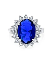 Bling Jewelry Royal Blue Oval Cubic Zirconia 6CTW Cz Cocktail Ring .925 Sterling Silver