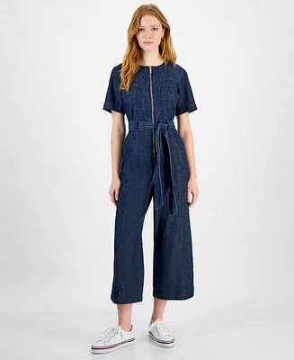Tommy Hilfiger Women's Denim Zip-Front Belted Jumpsuit