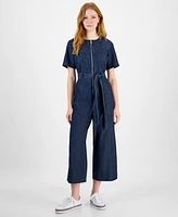Tommy Hilfiger Women's Denim Zip-Front Belted Jumpsuit