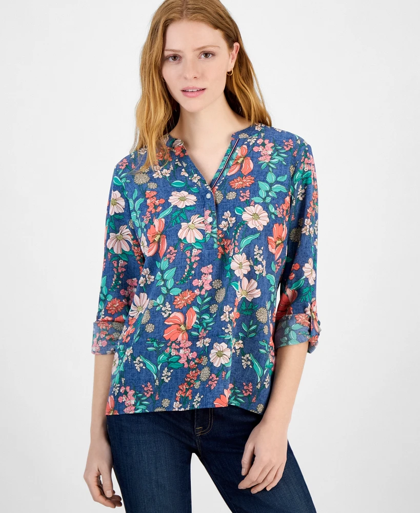 Tommy Hilfiger Women's Floral Split-Neck Top