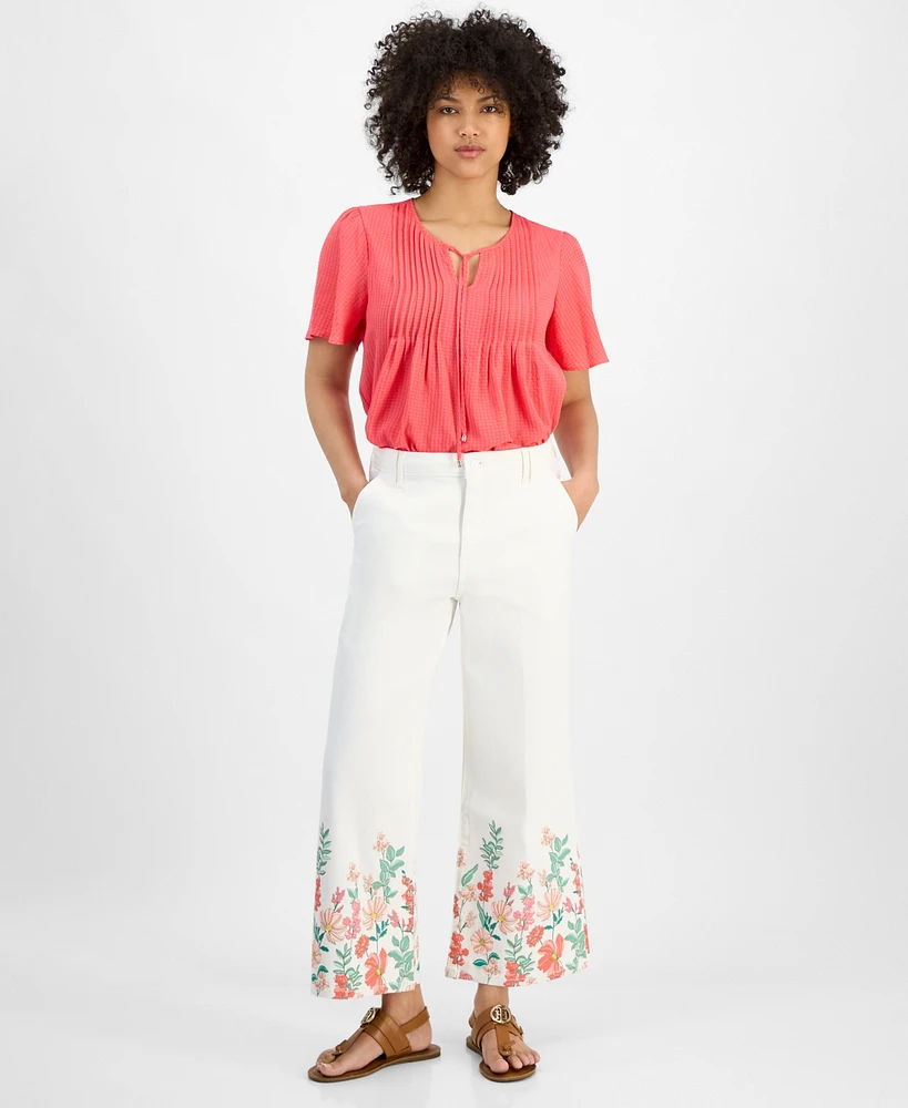 Tommy Hilfiger Women's Floral-Hem Cropped Jeans