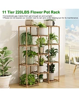 Multi-tier Wooden Plant Stand 11 Potted Flower Display Shelf Rack Vase Holder for Patio Balcony Garden