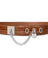 Lauren Ralph Croc-Embossed Chain Padlock Wide Belt