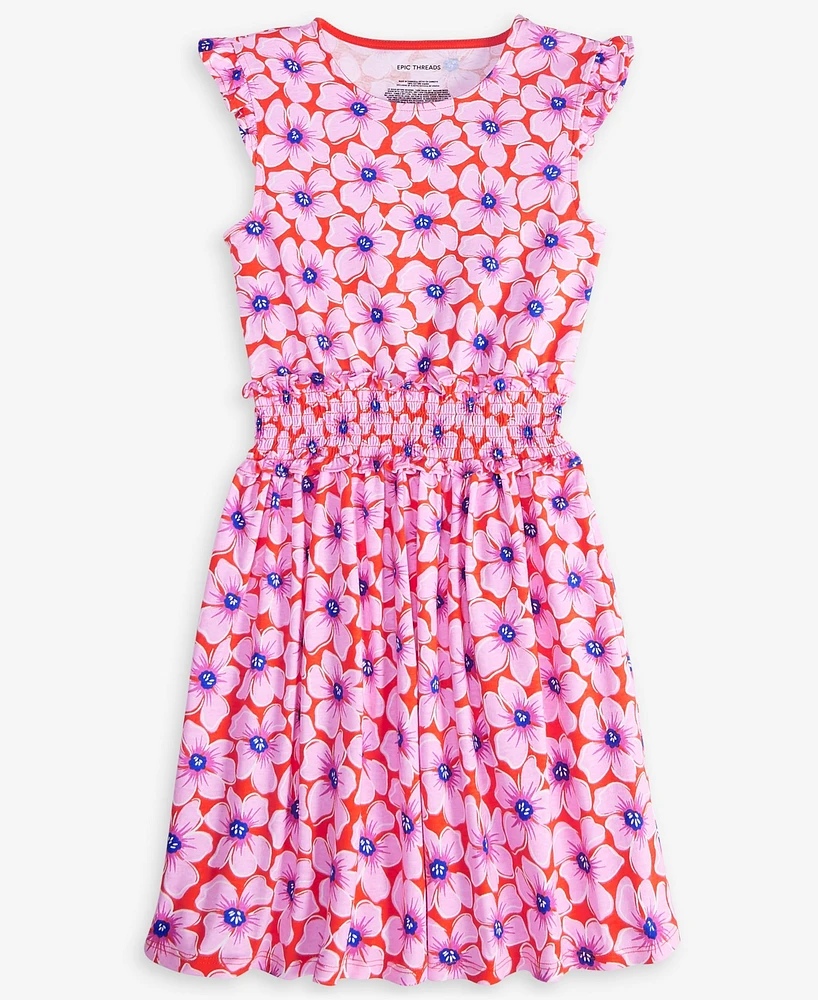 Epic Threads Kid Girl Floral Smocked Jersey Cotton Dress, Exclusively at Macy's