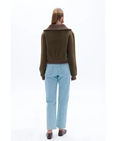 Nocturne Women's Wide Collar Zipper Detailed Knitwear Cardigan
