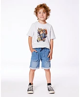 Deux par Big Boys Organic Cotton Graphic Tee Pale Blue And Puppies