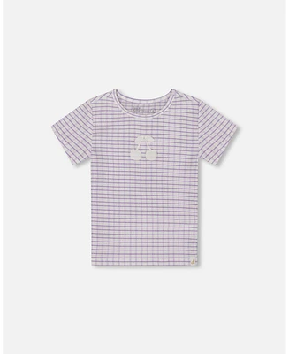 Deux par Big Girls Crinkle Top With Applique White Checkered Lilac