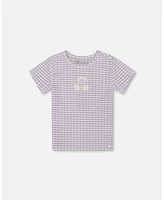 Deux par Big Girls Crinkle Top With Applique White Checkered Lilac