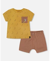 Deux par Baby Boys Printed Cotton Top And Short Set Brown, Yellow, Bananas