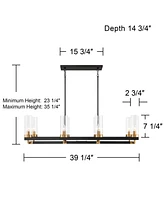 Gregory 39 1/4" Mid Century Modern Chandelier Ceiling Light Fixture Dining Room Over Table Kitchen Island Foyer Hanging Linear 8-Light Black Gold Fini