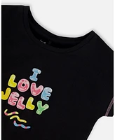 Deux par Toddler Girls Organic Cotton Tee With Print And Knot Black Multicolored - Toddler|Child