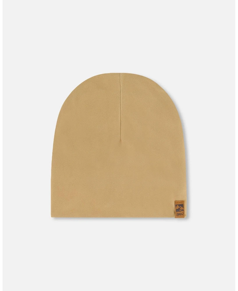 Deux par Kids Unisex Solid Beanie Hat Beige - Toddler|Child