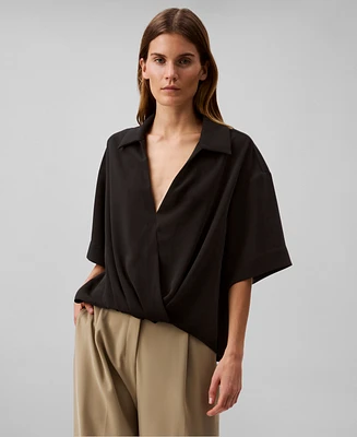 Calvin Klein Women's Collared Draped Faux-Wrap Top