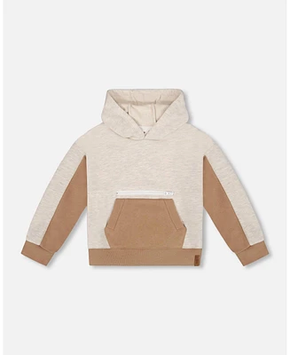 Deux par Toddler Boys French Terry Color Block Pullover Hoodie Sweatshirt Beige And Off-White - Toddler|Child