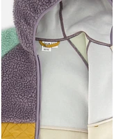 Deux par Deux Baby Girl Sherpa Mid-Season Colorblock Jacket Lilac, Pale Turquoise, And Yellow - Infant