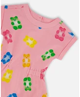 Deux par Big Girls Printed French Terry Dress Pink Multicolored Gummies