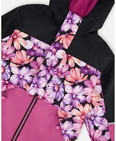 Deux par Big Girls Two-Piece Mid-Season Outerwear Set Black With Pink And Orange Flowers