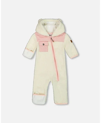 Deux par Baby Girls One-Piece Sherpa Mid-Season Outerwear Off-White And Pale Pink