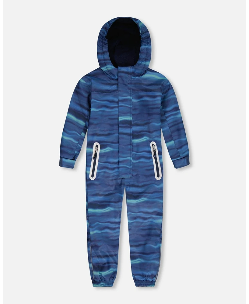 Deux par Kids Unisex Printed Mid-Season One-Piece Outerwear Blue Wave And Black