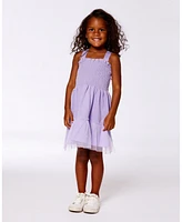 Deux par Toddler Girls Smocked Organic Cotton Dress With Mesh Frill Lilac - Toddler|Child