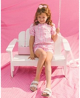 Deux par Big Girls Puff Sleeve Top Pink And White Checks