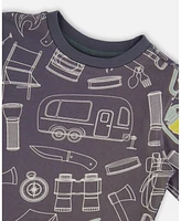 Deux par Toddler Boys Printed Organic Cotton Tee Grayish Blue And Camping - Toddler|Child