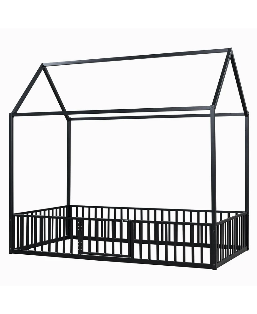 House Bed with Fence and Door for Kids' Room, Playful and Safe Design