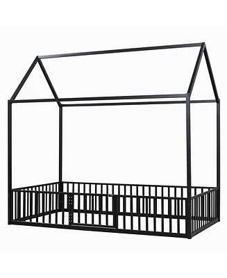 House Bed with Fence and Door for Kids' Room, Playful and Safe Design