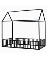 House Bed with Fence and Door for Kids' Room, Playful and Safe Design