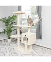 Armarkat Faux Fur Covered Real Wood Cat Scratch Furniture, 57inch Height Beige Kitty Playing Centre A5708