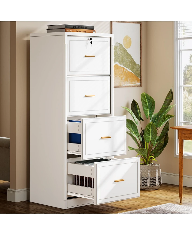 Tribesigns 4-Drawer File Cabinet, Vertical Filing Cabinet with Lock, Wood Storage for Home Office,Locable A4/F4/Letter/Legal