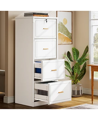 Tribesigns 4-Drawer File Cabinet, Vertical Filing Cabinet with Lock, Wood Storage for Home Office,Locable A4/F4/Letter/Legal